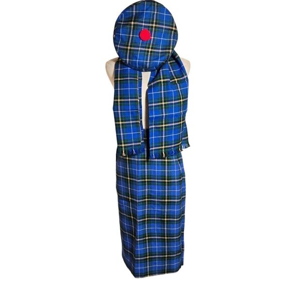 Bonda Textiles Nova Scotia Tartan Blue Plaid Skirt Hat and Scarf Set - Picture 1 of 8